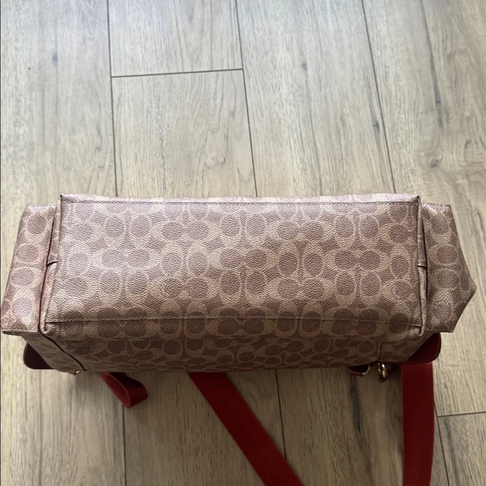 Coach Baby Messenger Bag Signature Canvas C Design Brown Tan With Zipper Pouch